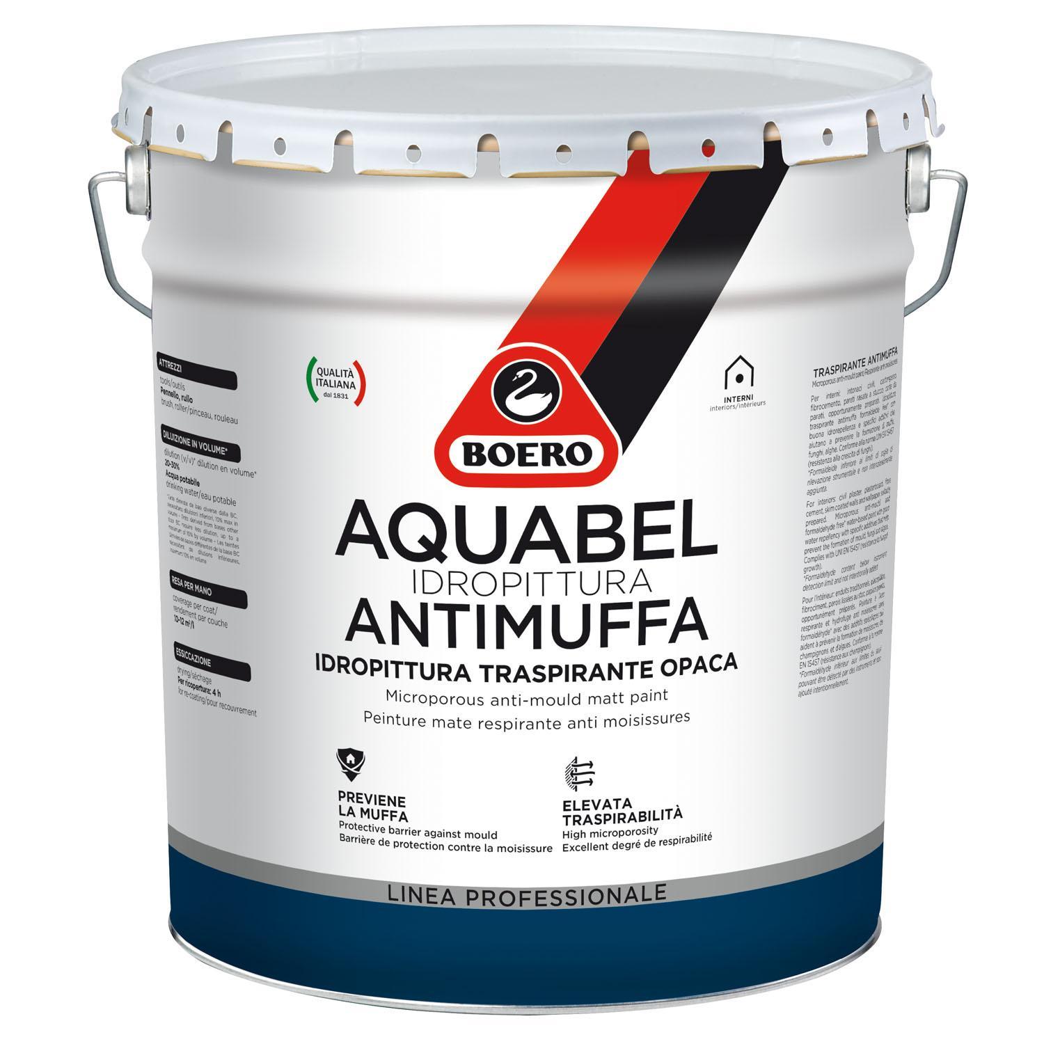 BOERO - AQUABEL ANTIMUFFA PITTURA TRASPIRANTE OPACA BASE BC BIANCO 14 LT