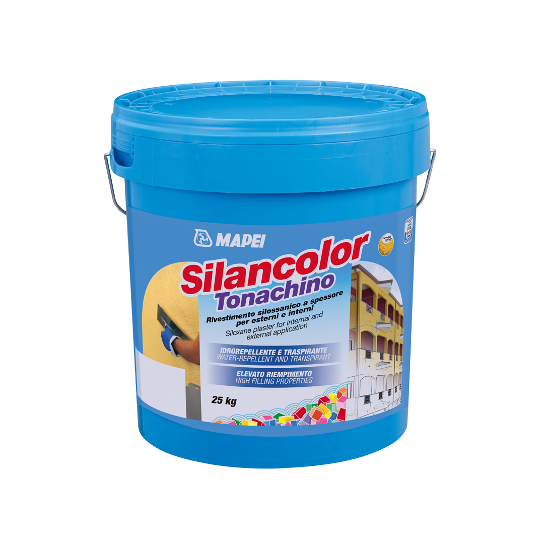 Intonaco silossanico Mapei Silancolor Tonachino per esterni confezione da 20 kg base bianco