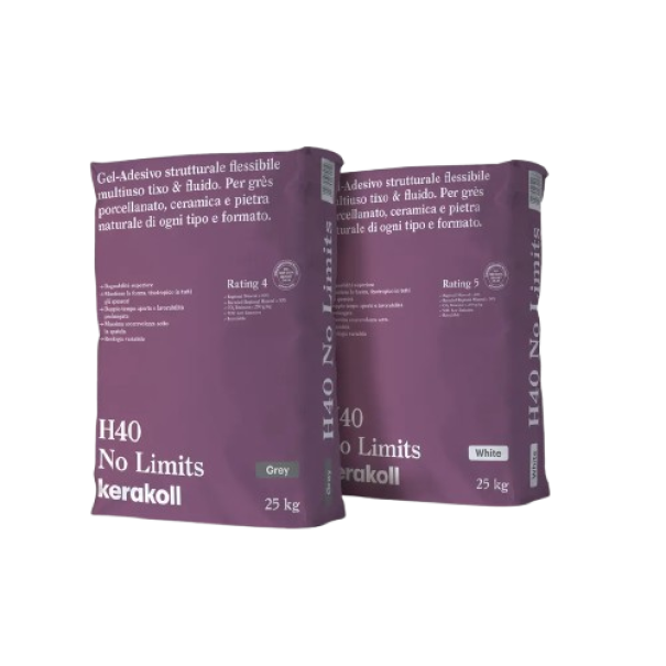 Sacco Kerakoll H40 No Limits adesivo strutturale flessibile grigio 25 kg per posa piastrelle gres ceramica professionale