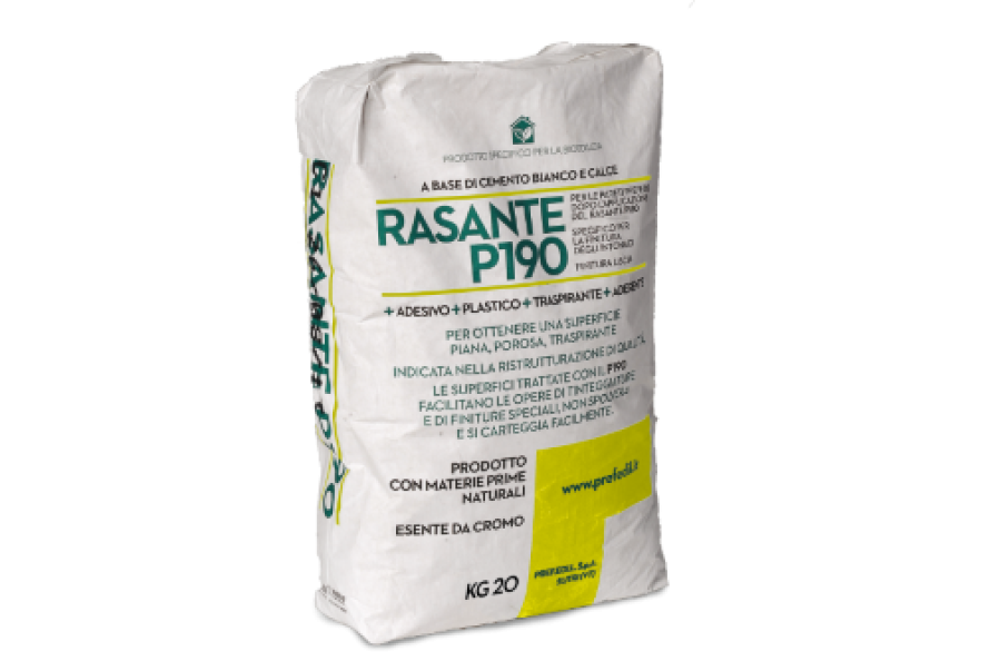 Sacco di rasante bianco Prefedil P190 a base cemento per pannelli Alfa 20 kg vista frontale