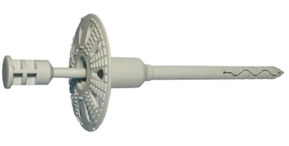 tassello a fungo per isolamento termico in polietilene con chiodo in acciaio zincato per fissaggio pannelli su pareti edilizie 100 mm