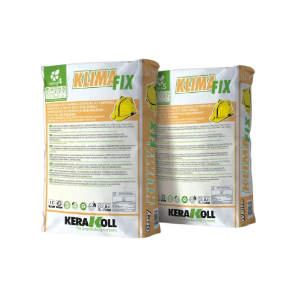 sacco di collante e rasante minerale grigio Kerakoll Klima Fix 25 kg per sistemi cappotto ETICS