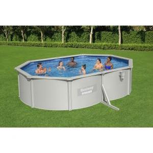 Piscina fuori terra ovale acciaio 500x360 cm grigia completa accessori