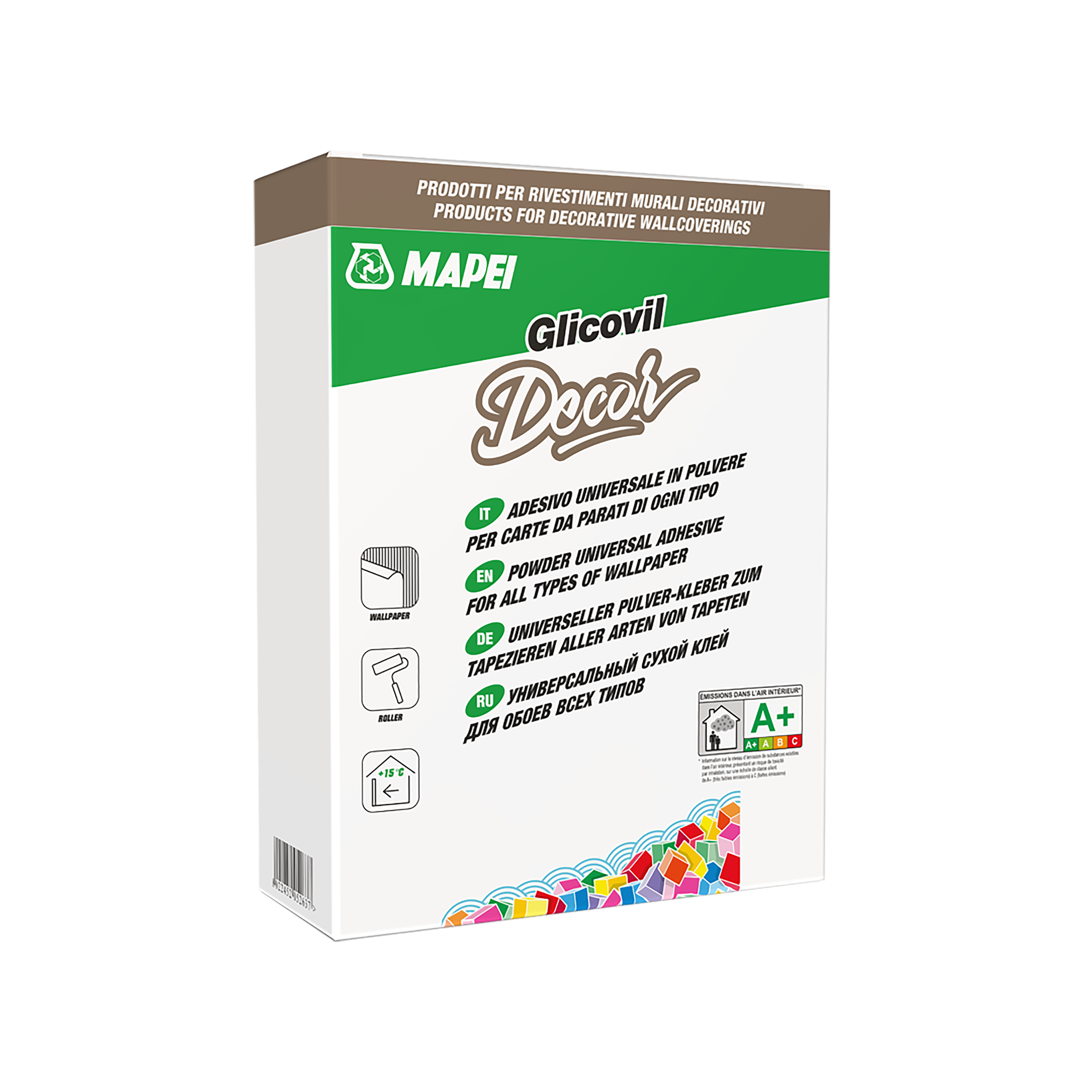 Adesivo in polvere Mapei Glicovil Decor 250 g confezione per posa carta da parati