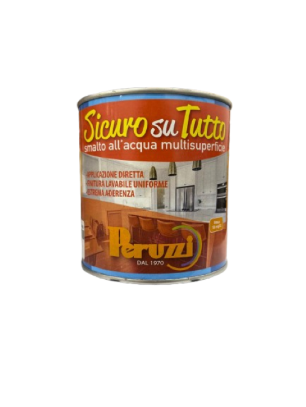 Smalto allacqua multisuperficie Peruzzi Sicuro su Tutto barattolo da 0.5 litri Green Party ideale per interni ed esterni