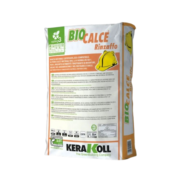 Sacco di malta naturale traspirante Kerakoll Biocalce Rinzaffo 25 kg per murature