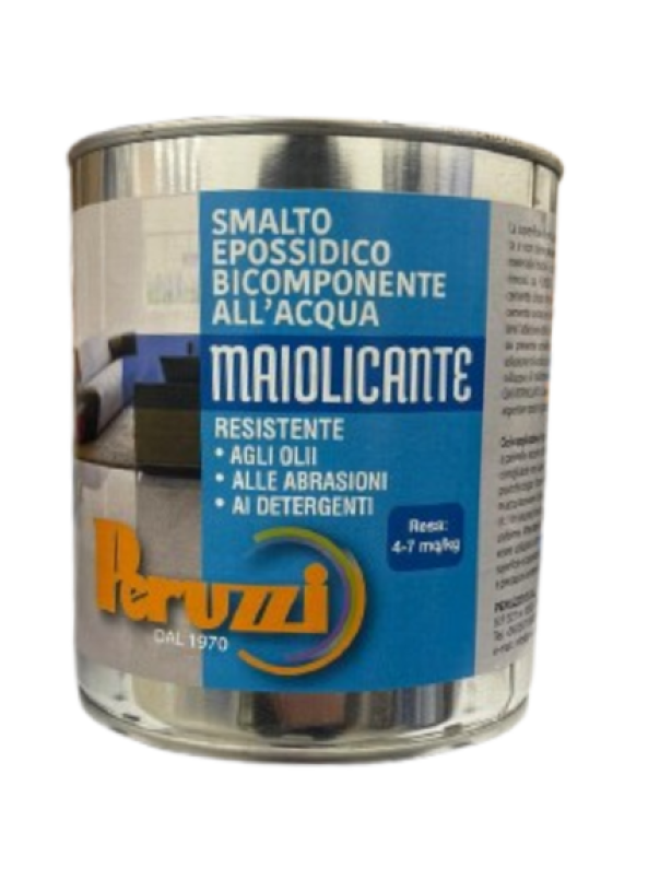 Smalto epossidico bicomponente all'acqua Peruzzi maiolicante confezione 2.5 litri resistente oli e abrasioni