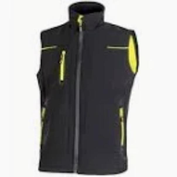 Gilet da lavoro tecnico U Group Upower Universe nero taglia 3XL antivento con zip e dettagli gialli