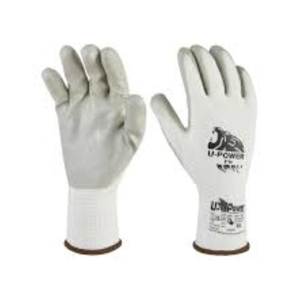 guanti da lavoro tecnici U Power Fit taglia 10 bianchi e grigi per edilizia e officina