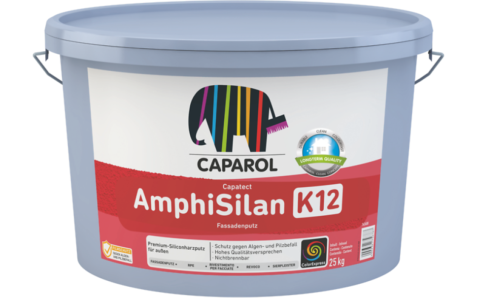 rivestimento silossanico per facciate caparol amphisilan k12 secchio 25 kg granulometria 12 mm