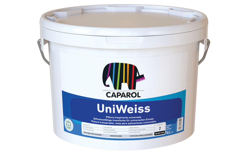Secchio pittura traspirante universale Caparol Uniweiss 14 litri per interni bianco