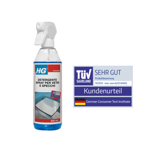 Detergente spray per vetri e specchi HG Italia flacone 500 ml per pulizia professionale superfici trasparenti