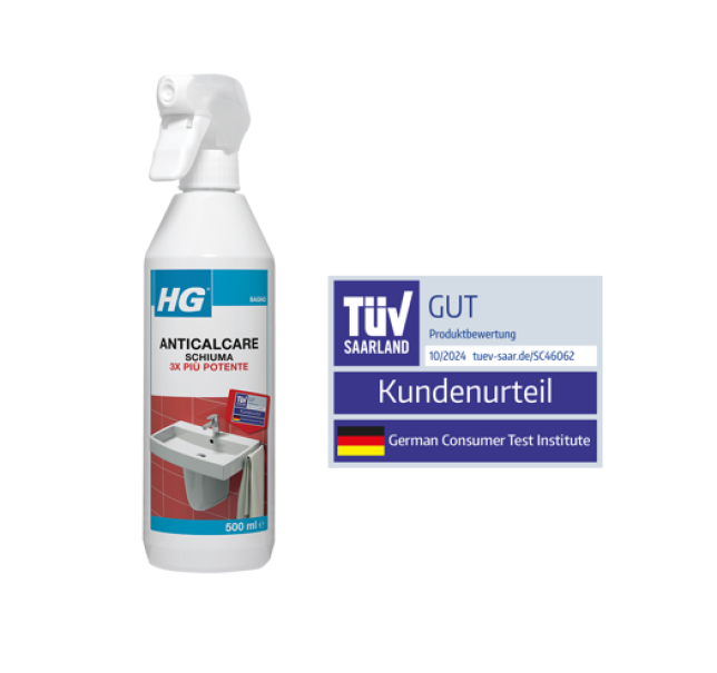 hg italia hg anticalcare schiuma 3x più potente – decalcificante spray ad azione rapida da 0.5 lt - foto 1