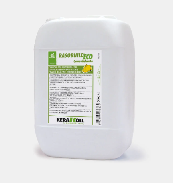 tanica bianca consolidante kerakoll rasobuild eco 5 kg per intonaci murature