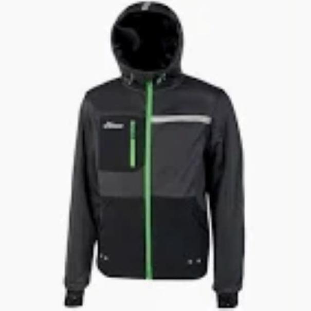 Felpa tecnica da lavoro Upower Galaxy grigio asfalto verde con cappuccio taglia XL