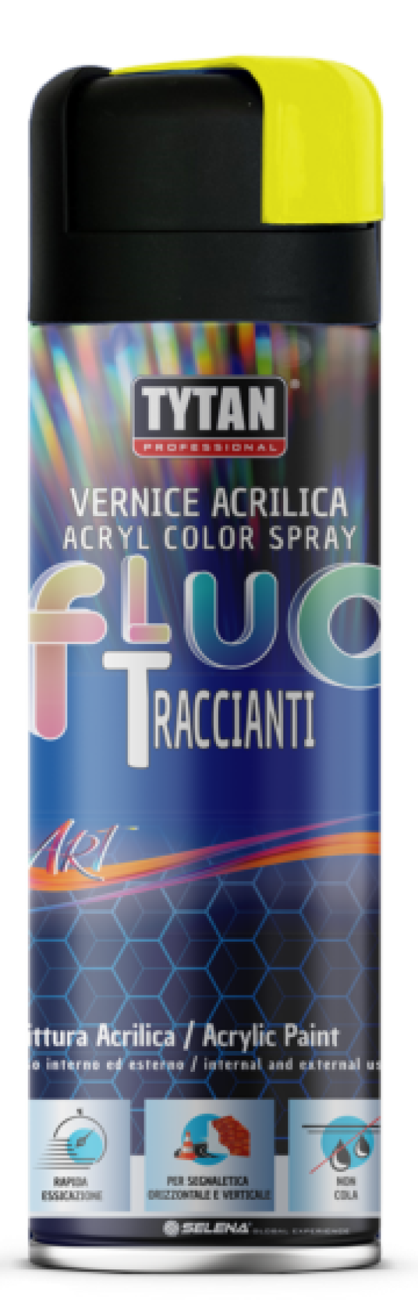 selena italia tytan - vernice acrilica tracciante spray per segnaletica rapida essicazione giallo fluo ml 500 - foto 1