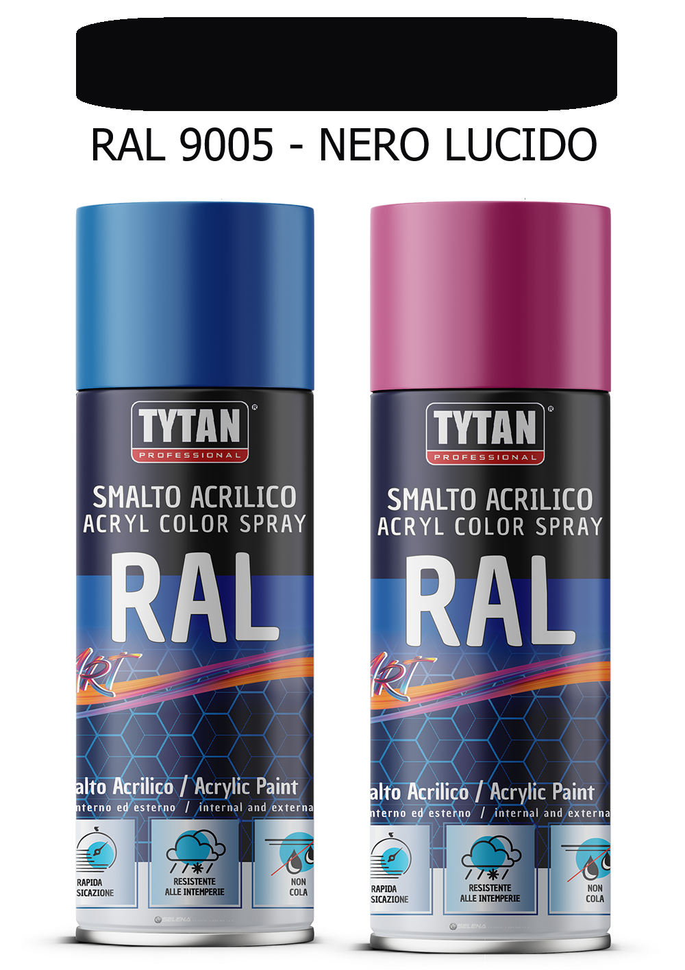 selena italia tytan - smalto acrilico art spray rapida essicazione 400 ml ral 9005 nero lucido - foto 1