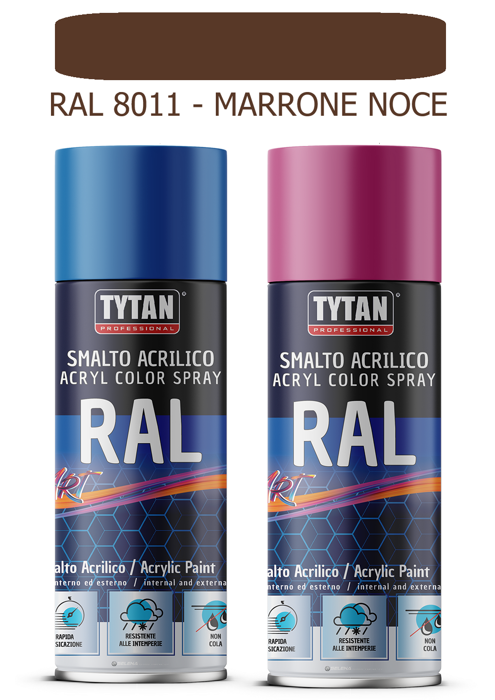 selena italia tytan - smalto acrilico art spray rapida essicazione 400 ml ral 8011 marrone noce - foto 1