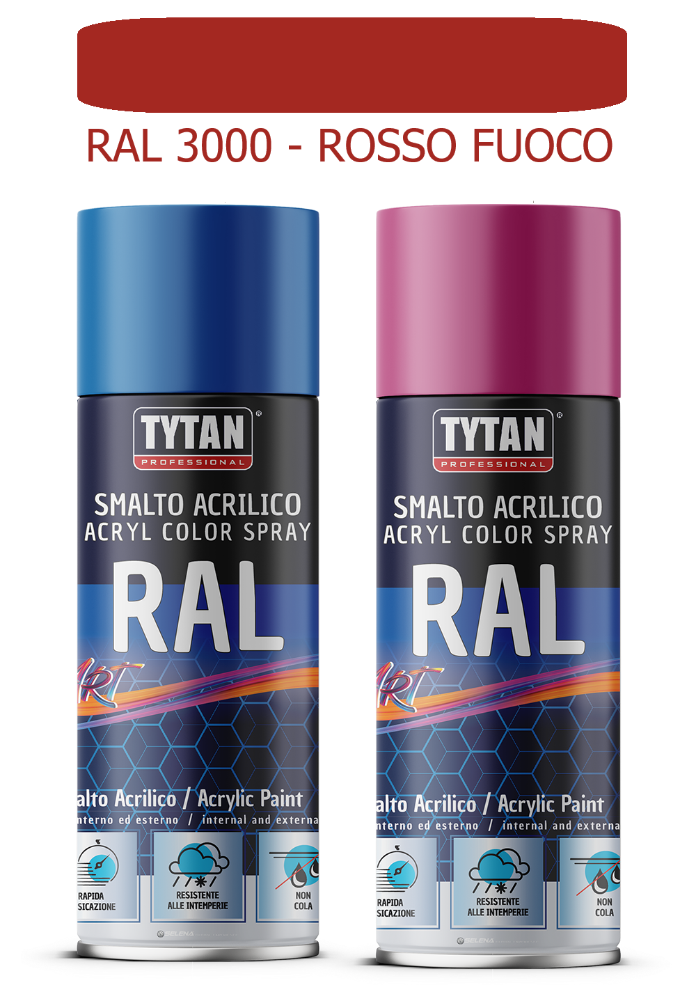 selena italia tytan - smalto acrilico art spray rapida essicazione 400 ml ral 3000 rosso fuoco - foto 1