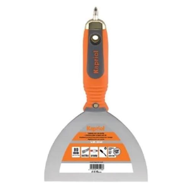spatola in acciaio inox Kapriol da 150 mm con punta e impugnatura ergonomica arancione