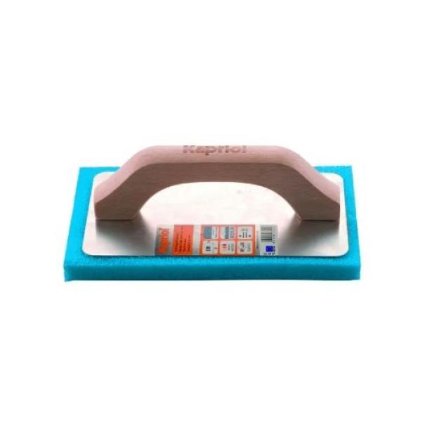 Frattazzo Kapriol con spugna blu rettangolare 14x21 cm e manico in legno, ideale per edilizia e piastrellisti