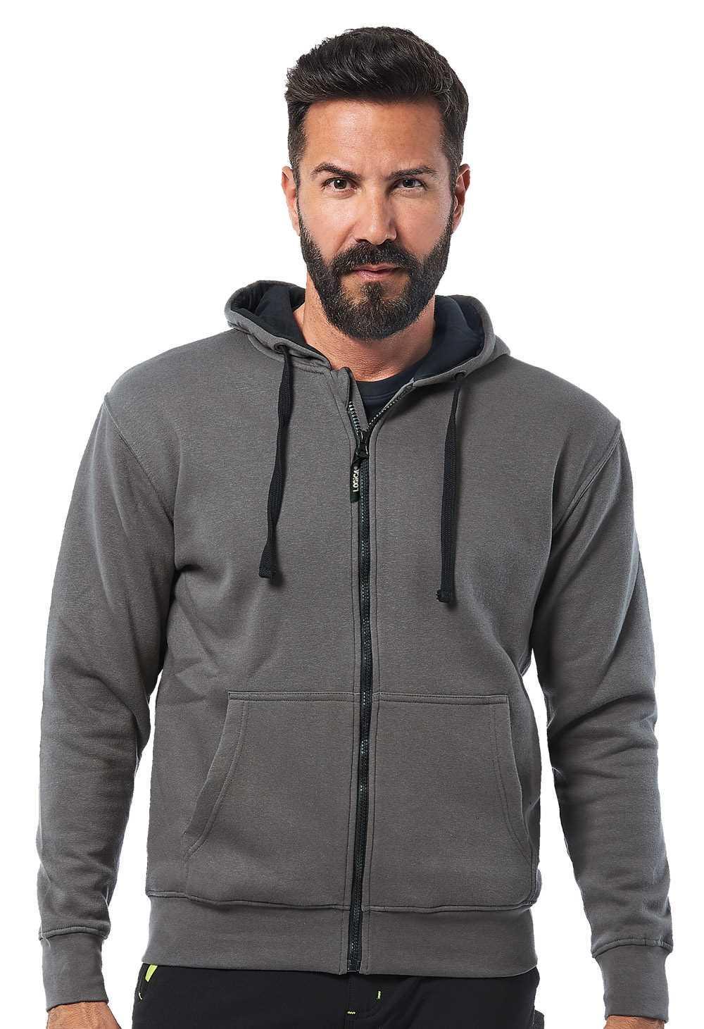 Felpa grigio nero con zip lunga e cappuccio Logica Professional taglia XL