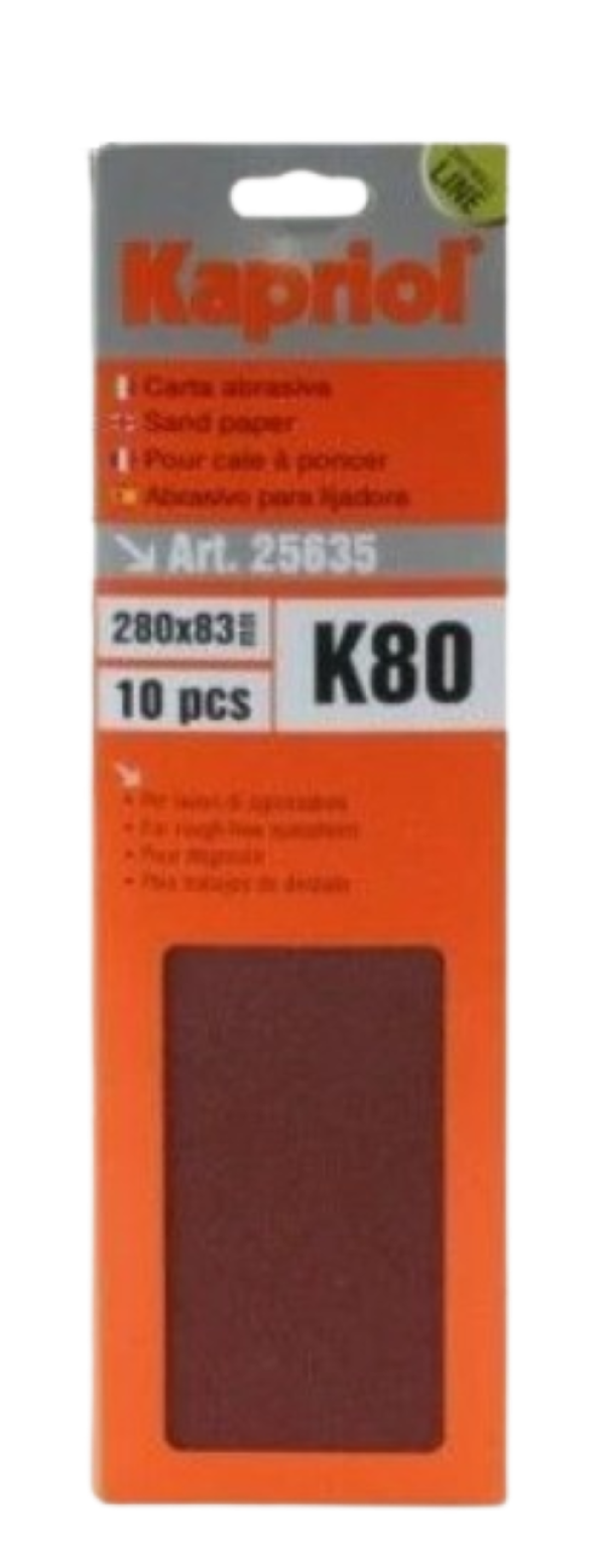 confezione carta abrasiva Kapriol K80 10 pezzi grana media 280x83 mm