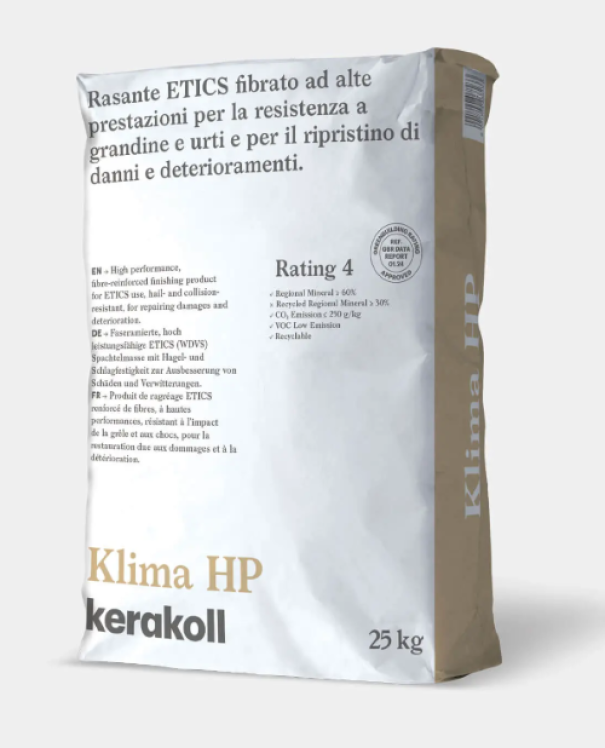 sacco rasante fibrato Kerakoll Klima HP 25 kg per isolamenti a cappotto grana grossa bianco