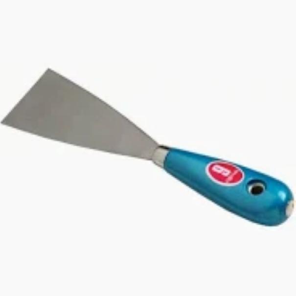 spatola liscia in acciaio mac ausonia 14 cm con manico ergonomico blu per edilizia e pittura