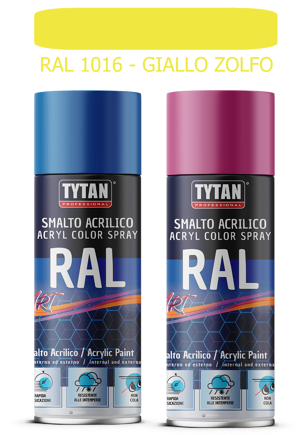 selena italia tytan - smalto acrilico art spray rapida essicazione 400 ml ral 1016 giallo zolfo - foto 1