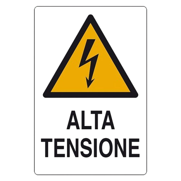 cartello segnaletico alta tensione in alluminio formato 20x30 cm per rischio elettrico