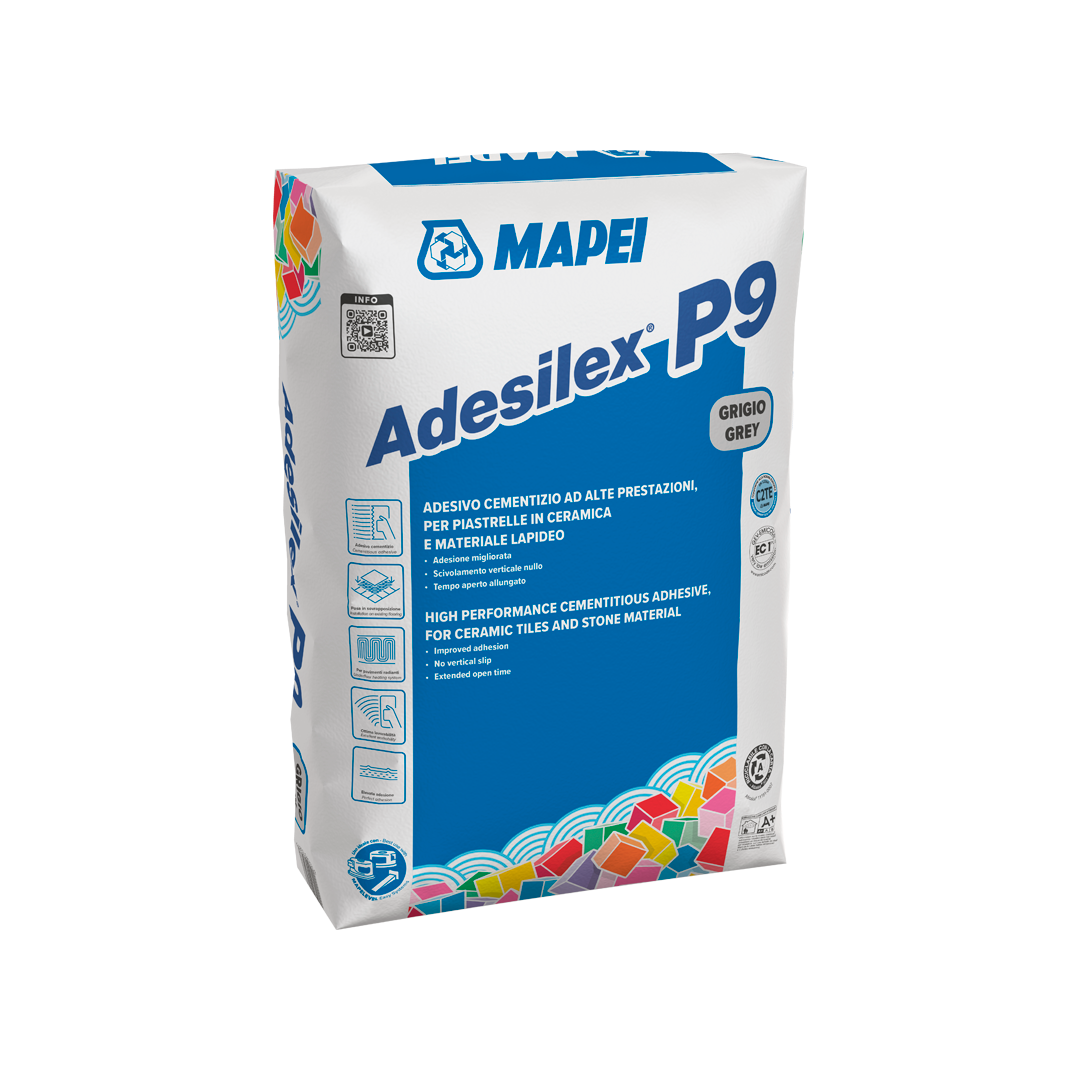 adesivo cementizio Mapei Adesilex P9 grigio in sacco da 25 kg per piastrelle e pietra naturale