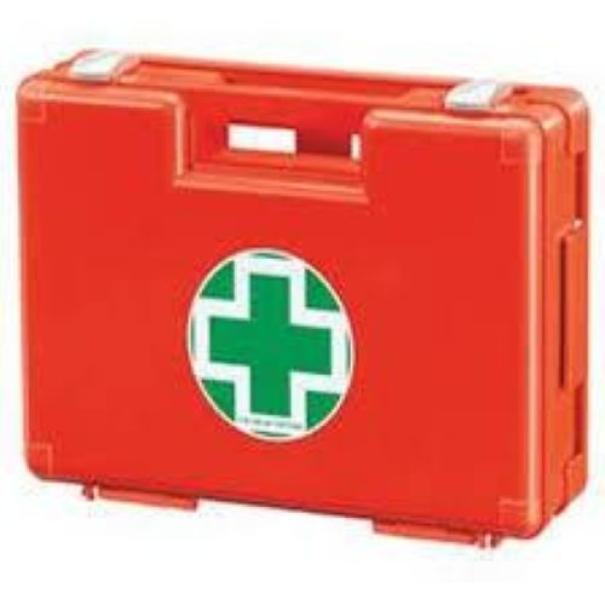 Cassetta pronto soccorso DFL in PVC arancione per due persone dimensioni 32x28x12 cm ideale per ambienti di lavoro e veicoli