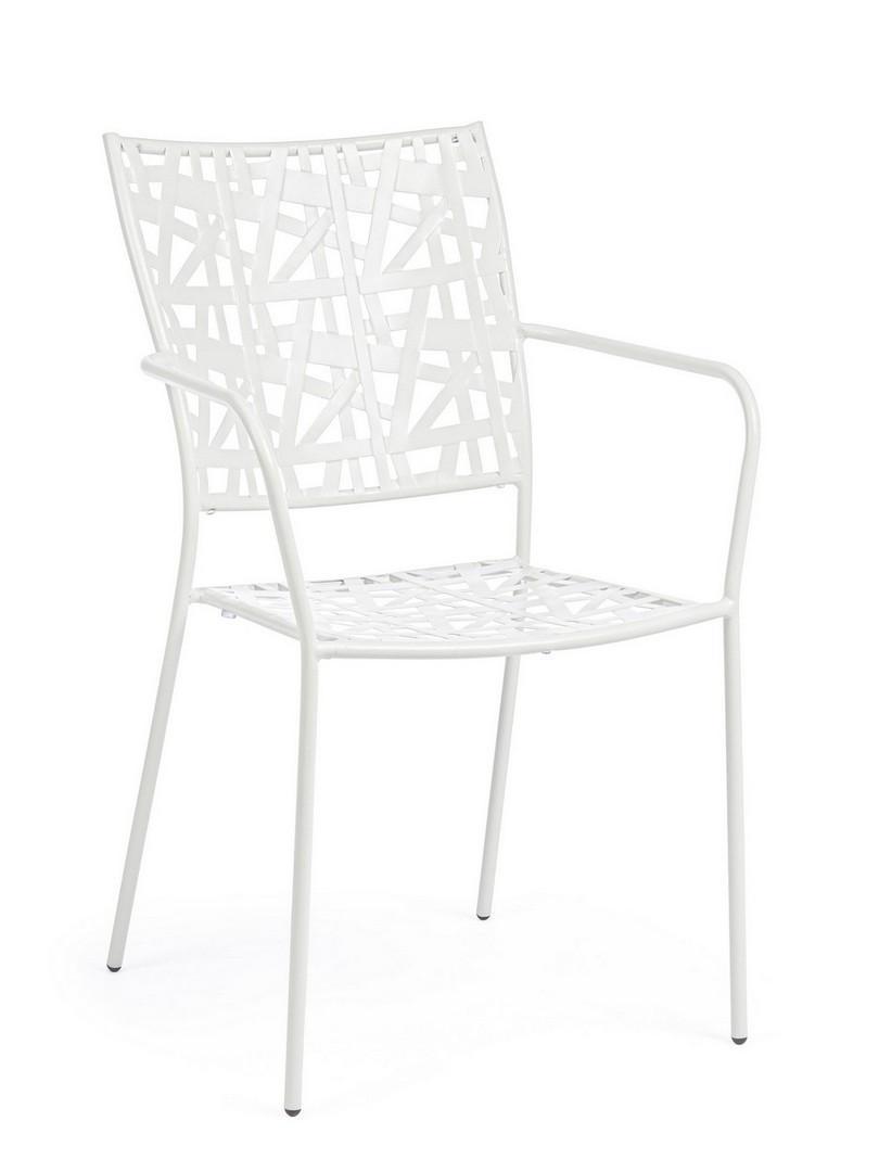 Sedia moderna con braccioli in acciaio bianco Bizzotto per interni ed esterni impilabile Sedia moderna in acciaio bianco con braccioli design geometrico impilabile Bizzotto per esterni e interni