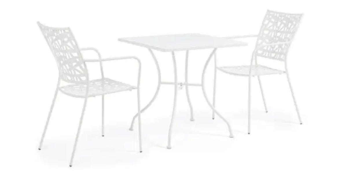 Sedie moderne in acciaio bianco con braccioli Bizzotto abbinate a tavolo quadrato per esterni e interni Set di due sedie moderne in acciaio bianco Bizzotto con tavolo quadrato per uso interno o esterno