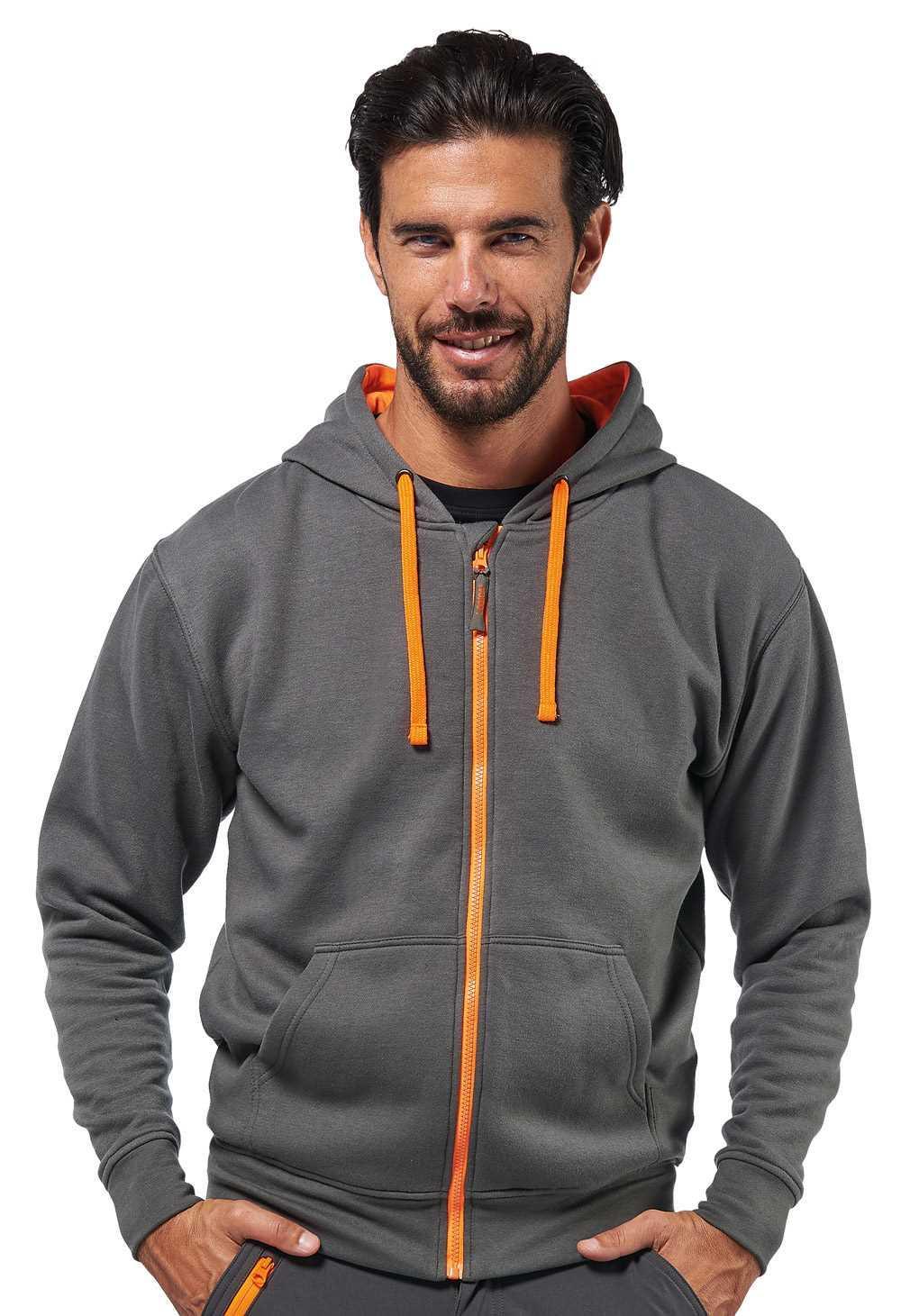 logica professional logica – felpa policotone grigio/arancio zip lunga con cappuccio tg. s - foto 1