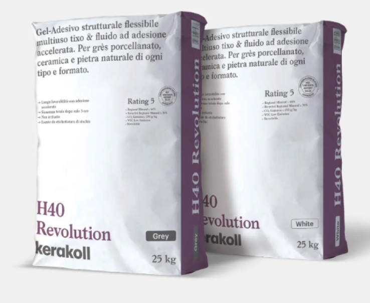 sacco di gel adesivo strutturale flessibile grigio kerakoll h40 revolution 25 kg per piastrelle ceramica e gres