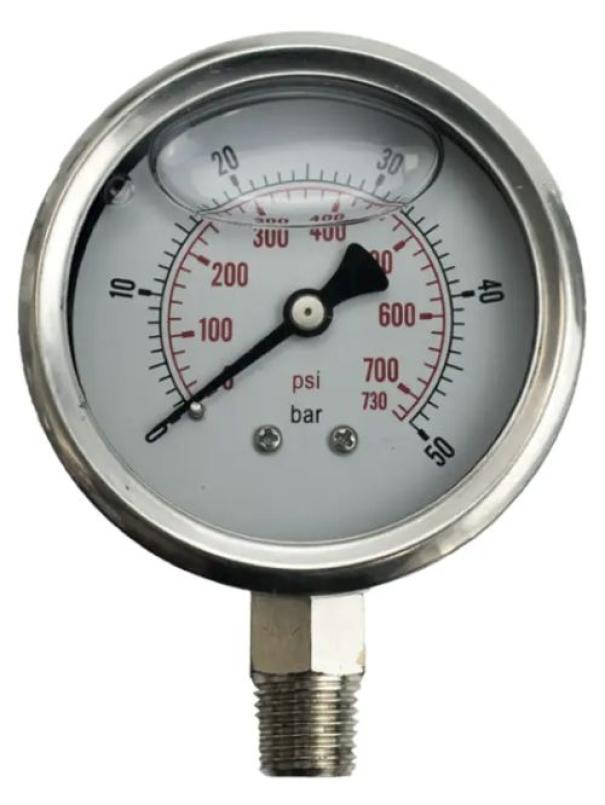 manometro glicerinato radiale scala 0 400 bar diametro 68mm attacco 1 4 in vetro val spray bergamo vista frontale