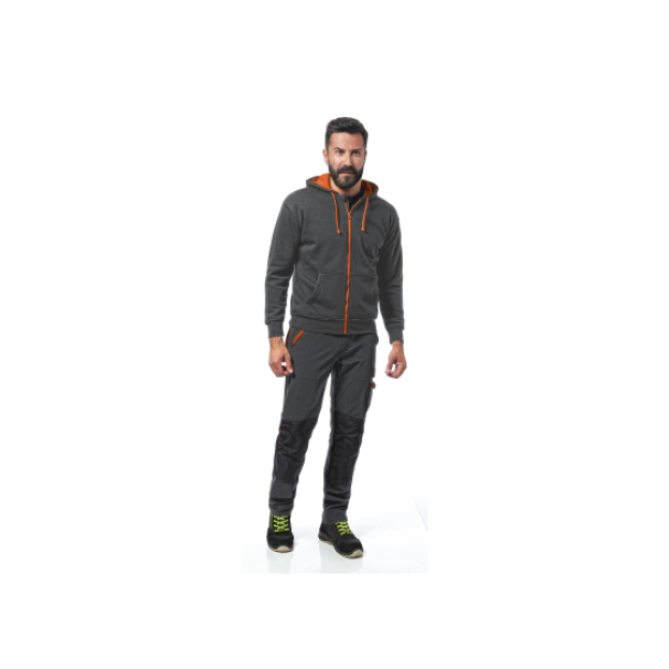 Felpa grigio arancio polycotone con zip lunga taglia 3XL indossata da uomo Logica Professional