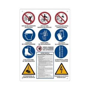 Cartello sicurezza cantiere 12 simboli segnaletica obbligatoria 80x120 cm