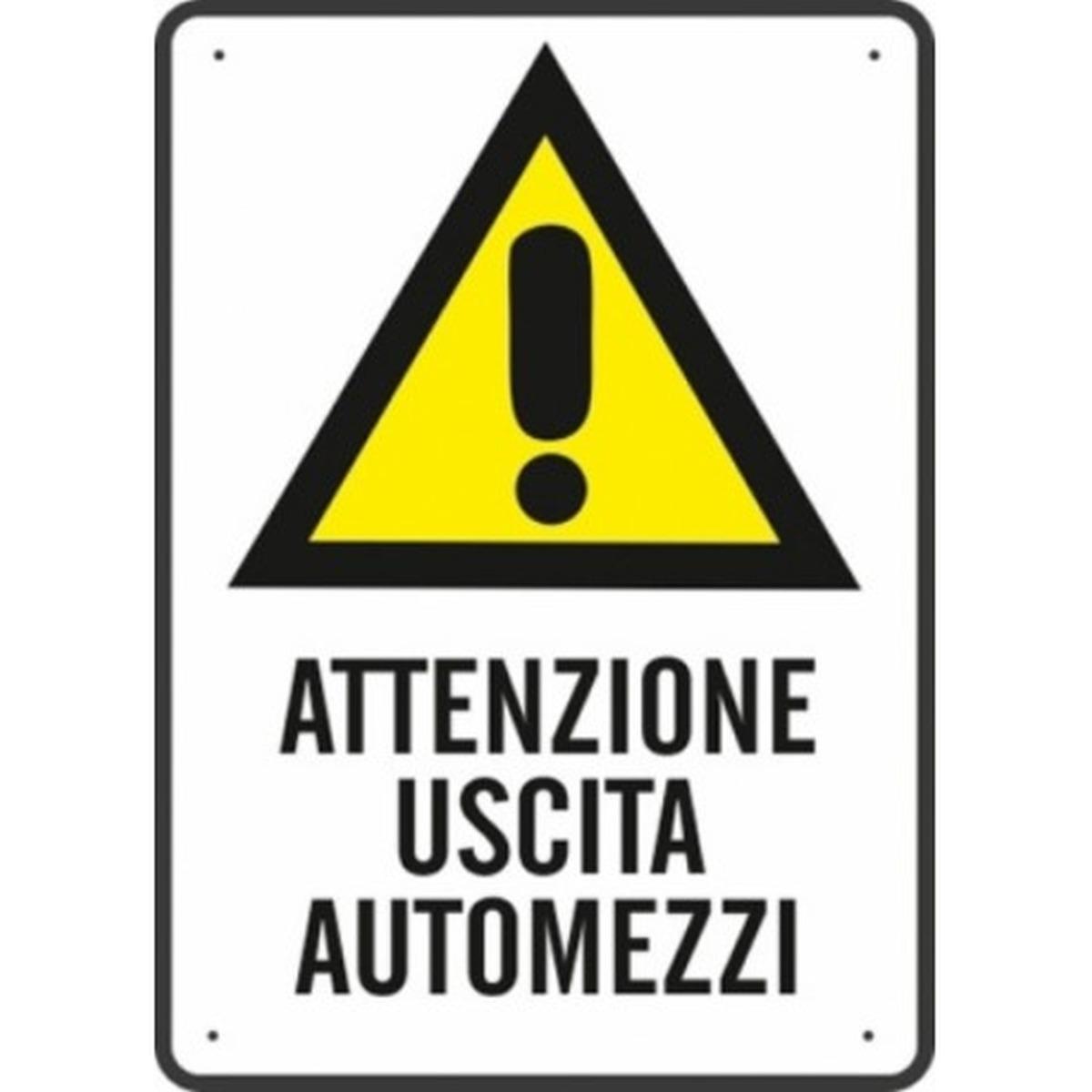 cartello segnaletico attenzione uscita automezzi DFL 40x60 cm per cantieri e aziende