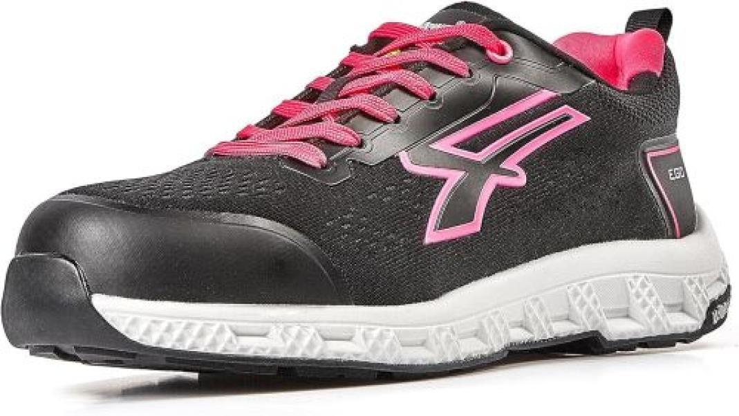 scarpa antinfortunistica upower maya s1ps esd taglia 40 vista laterale nera con dettagli rosa e suola bianca