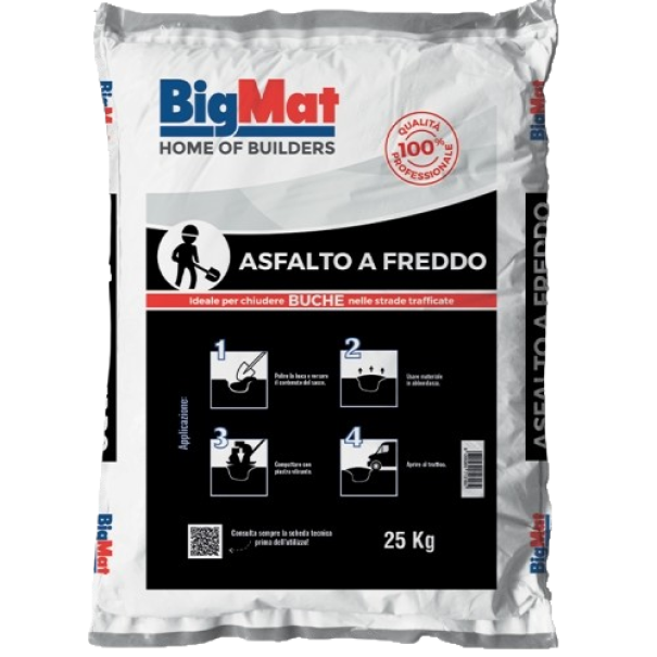Sacco di asfalto a freddo Bacchi BigMat 25 kg ideale per riparazioni veloci di buche su strade trafficate