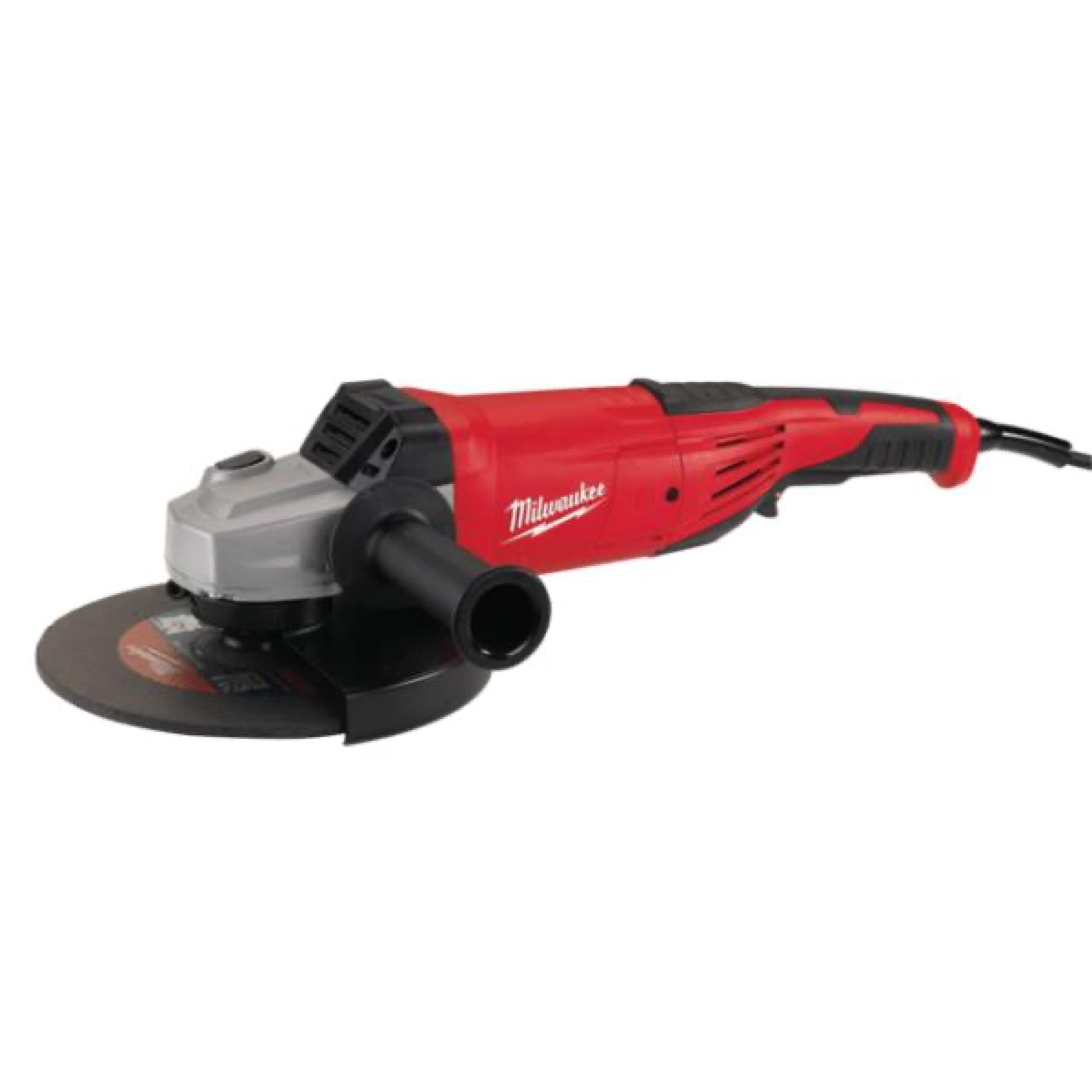 smerigliatrice angolare Milwaukee AG 22 230 DMS vista laterale con disco montato utensile professionale rosso e nero
