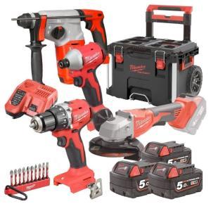 Milwaukee - m18 blpp4-503 kit m18 trapano+avvitatore+tassellatore+ smeriglatrice 125m