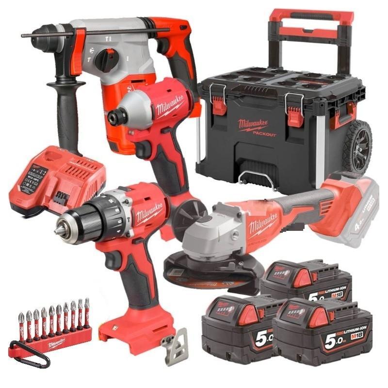 milwaukee tti italia milwaukee - m18 blpp4-503 kit m18 trapano+avvitatore+tassellatore+ smeriglatrice 125m - foto 1