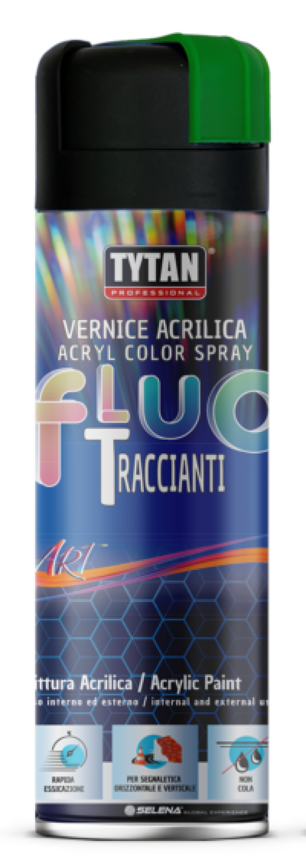selena italia tytan - vernice acrilica tracciante spray per segnaletica rapida essicazione verde fluo ml 500 - foto 1