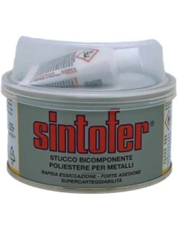 Scatola di stucco bicomponente poliestere Sintofix 500 ml grigio per carrozzeria con catalizzatore in vista