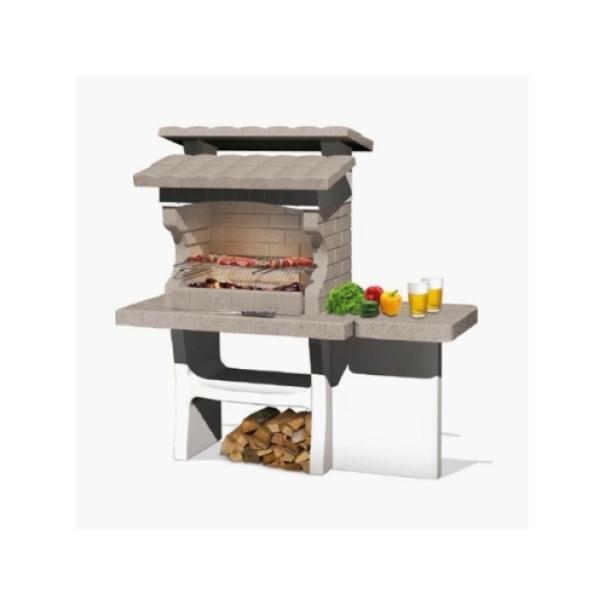 barbecue in pietra ricostruita da giardino con piano laterale e vano porta legna