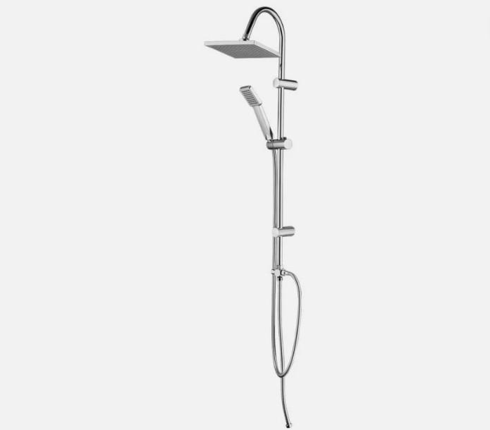 colonna doccia cromata con soffione quadrato doccetta e tubo flessibile in acciaio